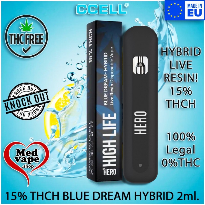 HIGH LIFE 15% THCH VAPE BLUE DREAM HYBRID 2ML - HERO WEED CANNABIS THC LEGAL MEDVAPE HIGH LIFE 15% THCH VAPE BLUE DREAM HYBRID 2ML - HERO WEED CANNABIS THC LEGAL MEDVAPE